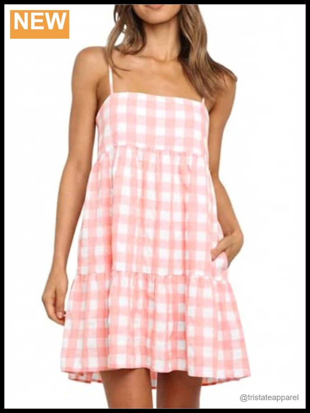 Women's Plaid Mini Dress Spaghetti Strap Sleeveless Beach Sundress with Pockets
